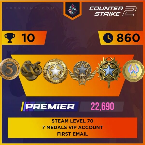 CS2 Medal Account | Service Medal 2020, 2021, 2025 | Steam Level 70 | Rating 22,690 | Broken Fang Coin | 5 Year Coin | Season 1 Coin | Csgo Coin | First Email | Instant Delivery ⚡