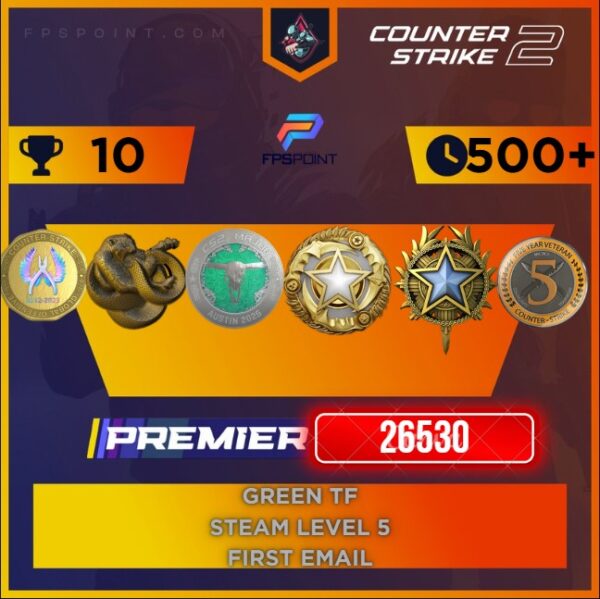 CS2 Premier Account | Service Medal 2020 , 2025 | Rating 26530 | Austin 2025 Silver Coin | Broken Fang Coin | Csgo Coin | 5 Year Coin | Steam Level 5 | First email