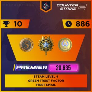 CS2 Premier Medal Account | Service Medal 2020 | Rating 20635 | Steam Level 4 | Hours 886 | 5 Year Coin | Csgo Coin | First Email | Instant Delivery ⚡