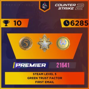 CS2 Premier Medal Account | Service Medal 2023 | Rating 21641 | Steam Level 5 | Hours 6285 | 5 Year Coin | Csgo Coin | First Email | Instant Delivery ⚡
