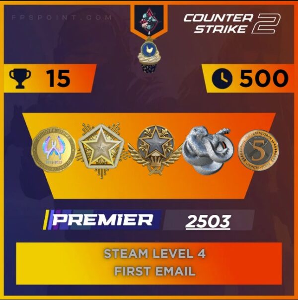 CS2 Premier Service Medal 2024, 2021 | Rating 2503 | Silver Broken Fang | Steam Level 4 | 5 Year Coin | Csgo Coin | First Email | Instant Delivery