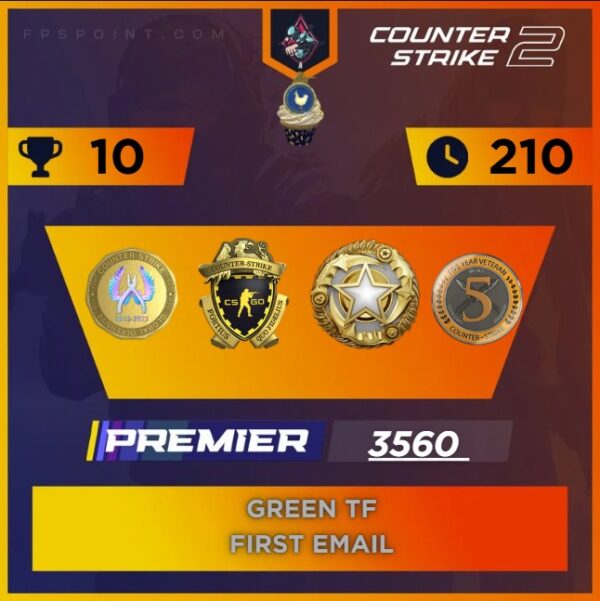 CS2 Premier Service Medal 2025 | Rating 3560 | Loyalty Badge | 5 Year Coin | Csgo Coin | First Email | Instant Delivery